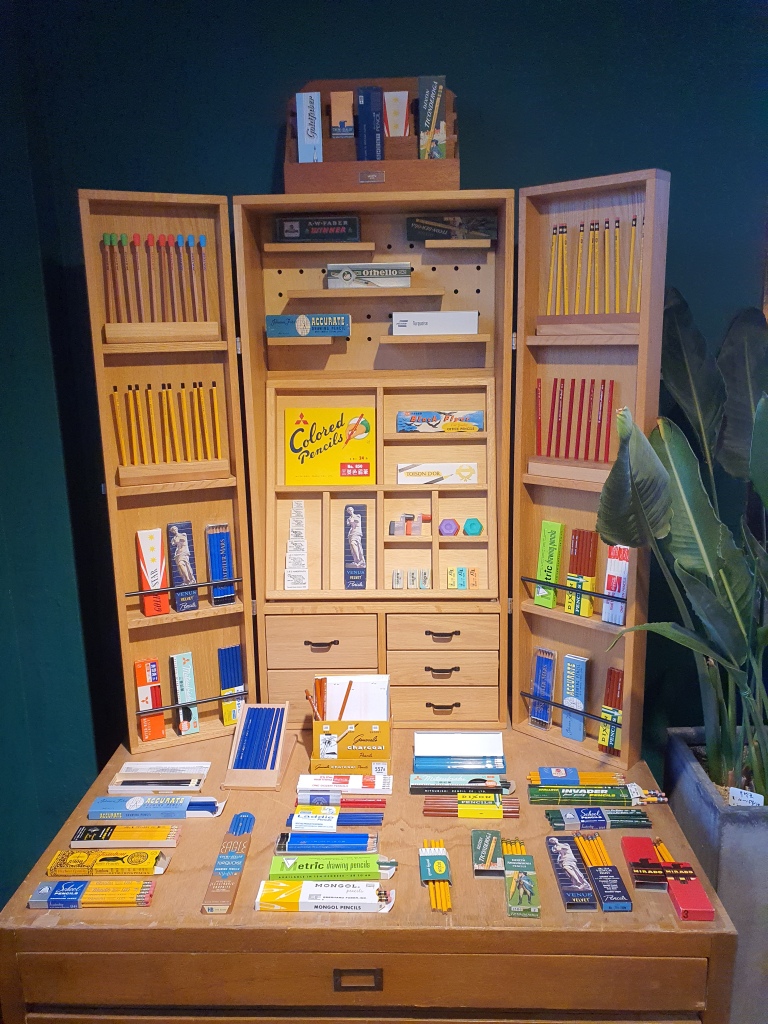 wooden cabinet vintage pencils