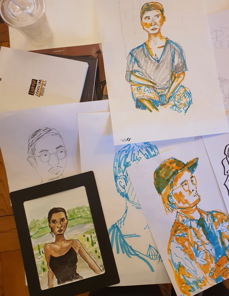 portrait studies marker watercolor